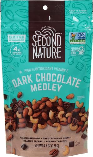 4.5 oz. (Pack 12) Second Nature Dark Chocolate Medley Trail Mix, Resealable Pouch of Certified Gluten-Free Snack Mix
