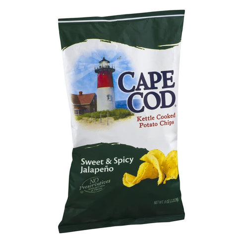 8 oz, (pack 3) Cape Cod Potato Chips, Kettle Cooked, Sweet & Spicy Jalapeno