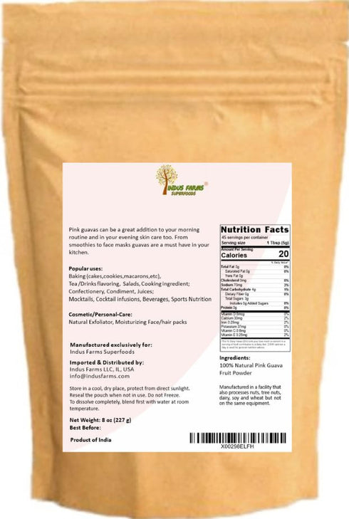 Indus Farms 100% Natural Pink Guava Fruit Powder, 8 oz, Nutritious Supplement for Baking and Juices