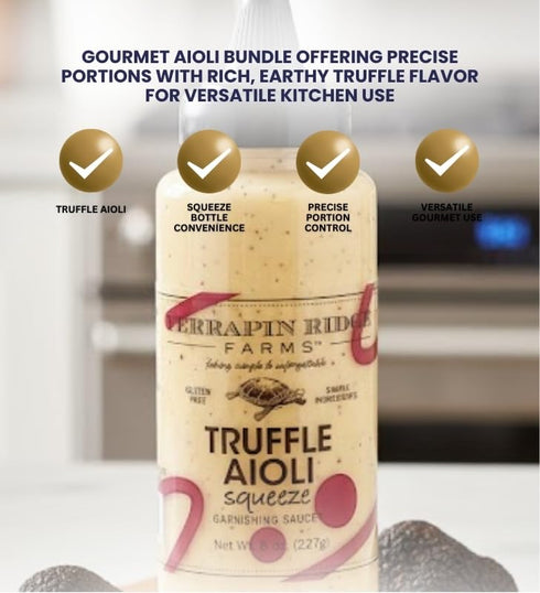 GROVE (7.5 OZ.) Set (2 Garlic Aioli Sauce Terrapin Ridge Farms Aioli Truffle Squeeze Bundle with Measuring Spoon