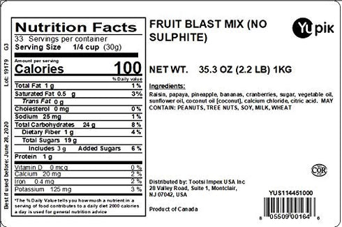 2.2 lb, Yupik Trail Mix, Sulfite Free Fruit Blast, A mix of bananas, raisins, cranberries, papaya and pineapple