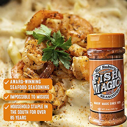 Magic Fish Seasoning, Cajun Dry Rub for Catfish, Bass, Salmon, Shrimp – Savory & Spicy Seafood Seasoning (5 oz)
