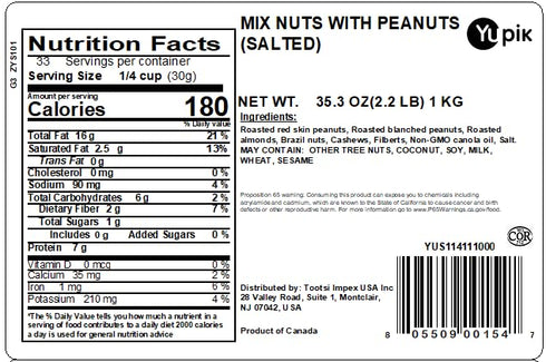 2.2 lb (35.2 oz), Yupik Salted Mix Nuts, A Blend of Peanuts, Almonds, Hazelnuts, Brazil Nuts & Cashews, Kosher, Vegan