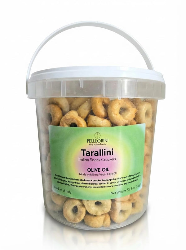 Tarallini Italian Snack Crackers - Family-Size Freshness-Saving Bucket - All Natural, Oven