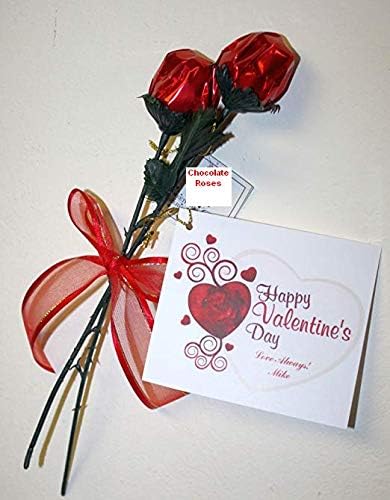 FavorOnline Personalized Valentine's Red Chocolate Rose Bouquet of 2 Roses with Valentine's Card