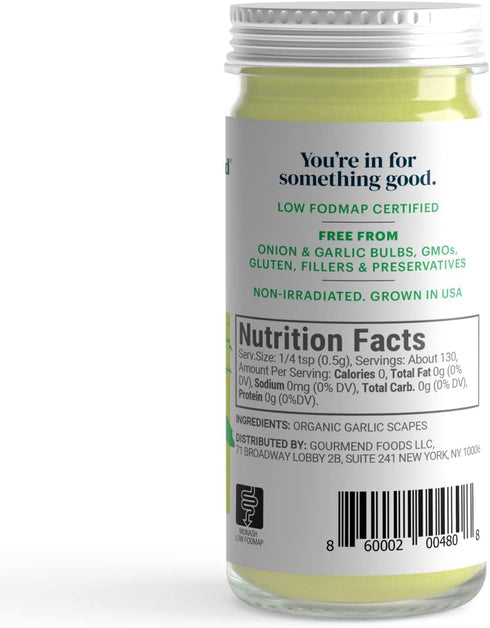 Garlic Scape Powder - 100% Natural, Gluten Free, Monash Certified Low FODMAP, No Fillers or Corn Starch