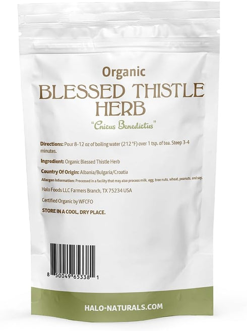 Halo Naturals 4 Packaged Organic Blessed Thistle Herb Cut & Sifted, Ounces (Cnicus benedictus) USDA Certified |