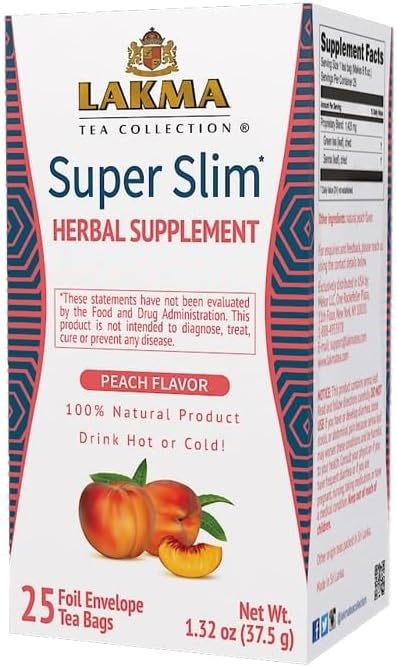 HYLEYS Lakma Super Slim Tea with Peach, 25 Tea Bags