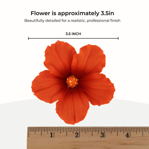 3 Count Global Sugar Art Hibiscus Sugar Cake Flowers, Orange with Deep Orange, Hawaiian Cake Flower Large by Chef Alan