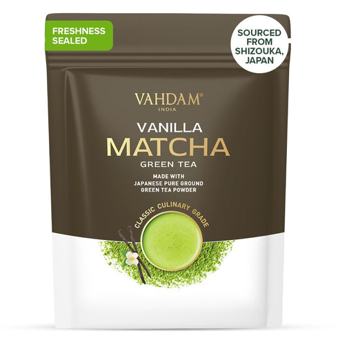 VAHDAM Vanilla Matcha Green Tea Powder - 1.76oz, Pure Madagascar Vanilla + Premium Japanese Matcha