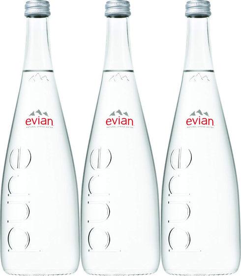 evian Natural Mineral Water, 25.4 oz Glass Bottle (Pack of 3 Total of