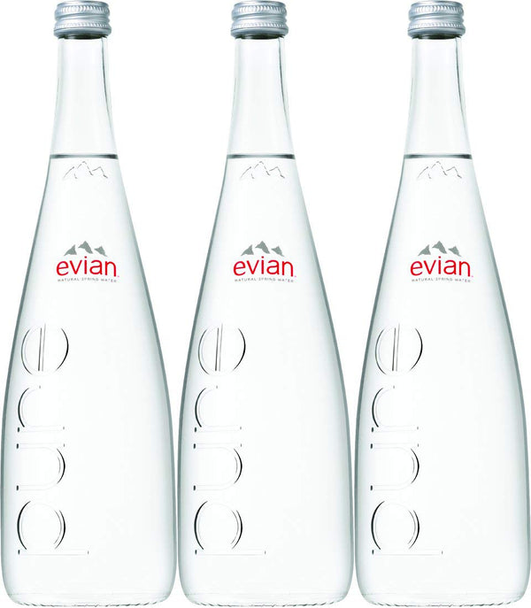evian Natural Mineral Water, 25.4 oz Glass Bottle (Pack of 3 Total of