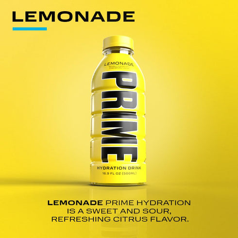 250mg 16.9 Oz, 12 Pack PRIME Hydration LEMONADE, Sports Drinks, Electrolyte Enhanced for Replenishing Fluids, BCAAs, B