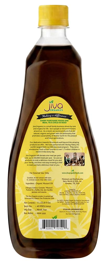 1 (33.8 Jiva Organics Organic Mustard Oil Liter Bottle Ounce) - Non-GMO, Premium, Cold Pressed