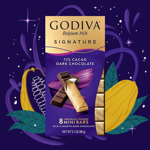 72% 3.1oz Godiva Signature Cacao Dark Chocolate Mini Bars