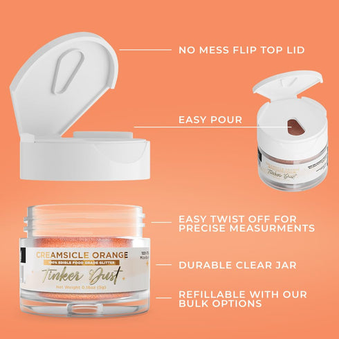 Bakell - Creamsicle Orange Tinker Dust (5g, 1x Jar) - Edible Glitter for Food, Desserts, and Beverages!