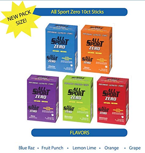 All Sport Zero Pack Pack 10 Pack)) Sticks, Low Calorie, ZERO Sugar, Electrolyte Sports Drink Mix, Vending (Blue Raz