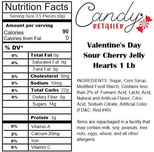 1 Lb. Candy Retailer Valentine's Day Sour Cherry Jelly Hearts