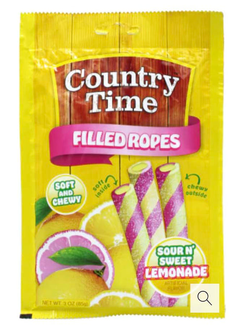 Swirlee Pop Country Gummy 3 oz, 2 Pack Time Sour N' Sweet Lemonade Candy Filled Ropes, Soft & Chewy