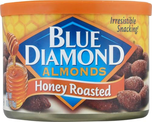 6 oz. Blue Diamond Almonds, Sweet Honey Roasted Classic Flavor, GMO Free, Kosher, No Gluten Ingredients or Artificial