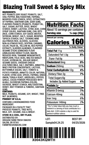 (16oz) Oregon Farm Fresh Snacks Blazing Trail Sweet & Spicy Mix - Assortment of Tasty Nuts and Crunchy Crackers