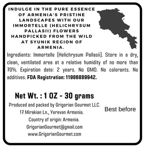 GRIGORIAN GOURMET Immortelle 1 OZ (30g) (Helichrysum Pallasii) Dried Flowers Loose Herbal Tea | Wild-Harvested from the
