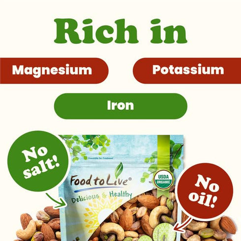 1 Food to Live Organic Dry Roasted Nut Lovers Mix, Pound Oven Toasted Pistachios, Almonds and Cashews Blend. No Salt