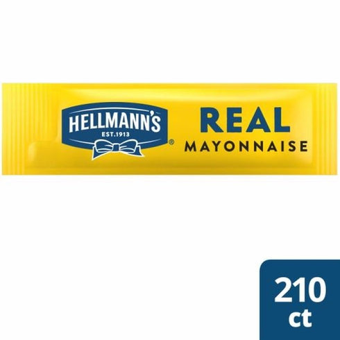 HELLMANN'S Packets 100% 0.38 oz, Pack 210 Real Mayonnaise Stick Easy Open, Condiment for Sandwiches, Salads, Mayo Made