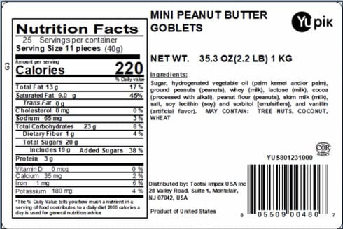 2.2 lb (35.2 oz), Yupik Mini Peanut Butter Cups, Kosher, Milk Chocolate Goblets, Peanut Butter Filling, Smooth