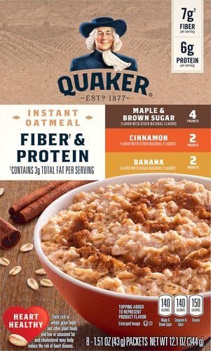 Pack 8, 12.1 Quaker Instant Oatmeal Fiber Protein Variety Ounce