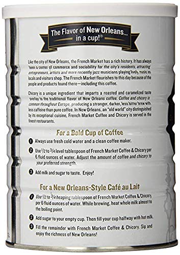 12oz (Pack 6) French Market Coffee & Chicory Restaurant Blend Medium-Dark Roast Ground Coffee, Can