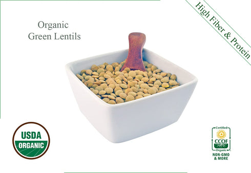 (1LB) Organic Green Lentils Whole Raw, High Fiber Non-GMO-Bulk