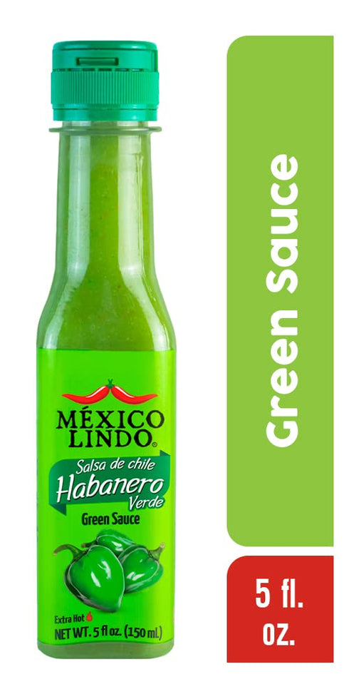 Mexico Lindo Green Habanero Hot Sauce | Real Green Habanero Chili Pepper | 5 Fl Oz Bottle (Pack of 1)