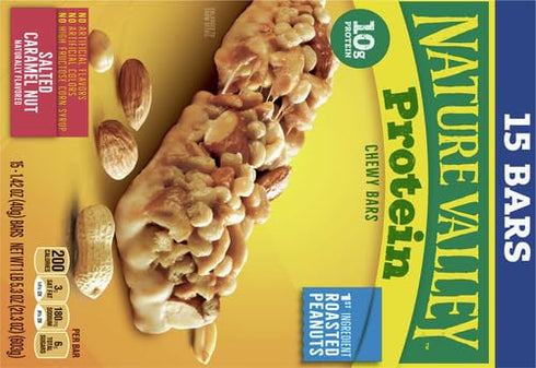 15 21.3 oz Nature Valley Protein Chewy Snack Bars, Salted Caramel Nut, Bars