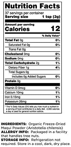 4 Oz, Immune Terrasoul Superfoods Organic Maqui Berry Powder, Freeze-Dried, Antioxidant-Rich Superfood for Smoothies