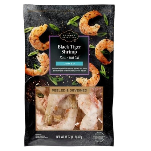 Generic Black Tiger Jumbo Shrimp, Raw, Peeled and Deveined, Tail-Off, 16 oz, Pack