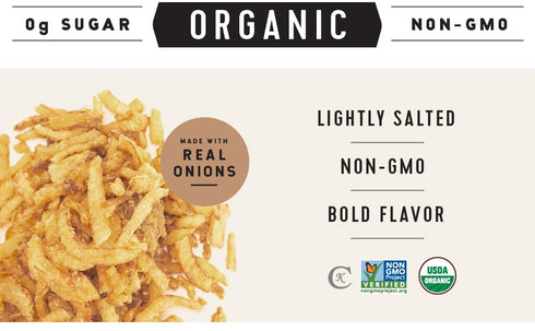 12 Oz Pack, 6oz Golden Farms Organic Crispy Fried Onions - Kosher, Vegan, NON-GMO, USDA Organic - (Two each) Great on