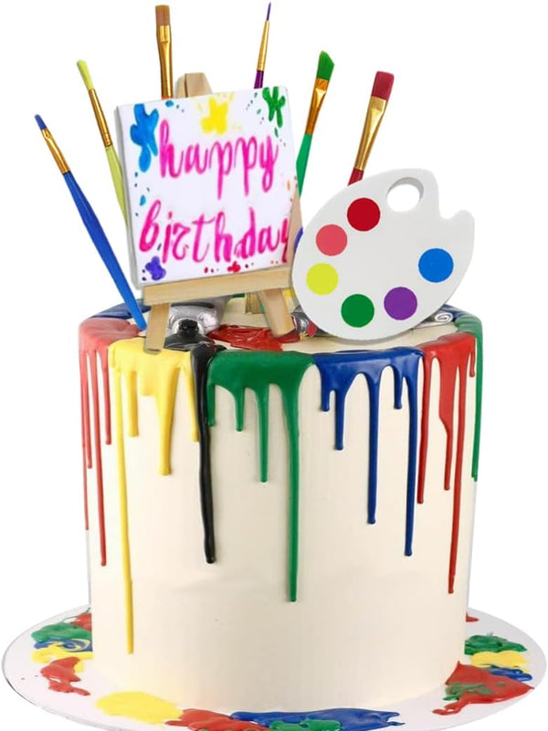 Art Paint Cake Topper, Paint Brush Canvases Palette Cake Decor for Artist Themed Celebrations