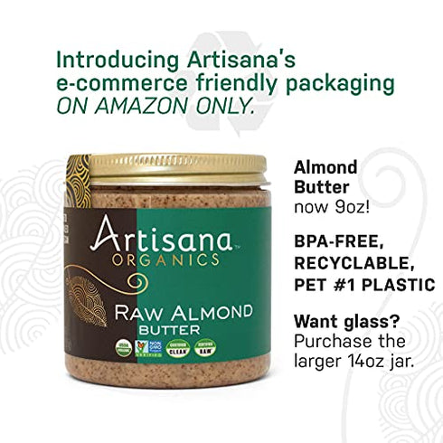 9oz Artisana Organics Raw Almond Butter, | No Sugar Added, No Palm Oil, Vegan, Paleo, and Keto Friendly