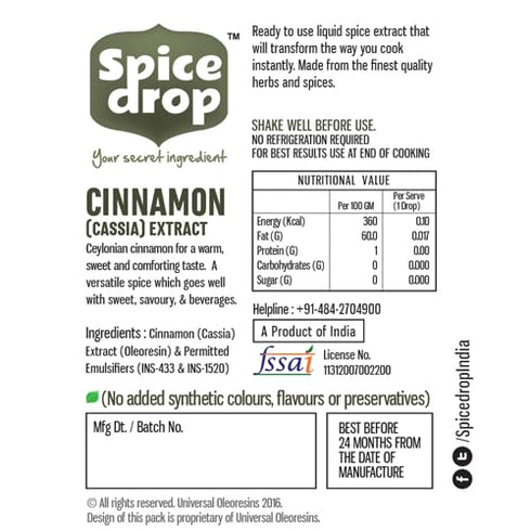 0.17 Oz Spice Drop Cinnamon Cassia Extract Baking, Cooking, Smoothie, Dessert, Coffee, Tea | Premium Quality Rich Aroma