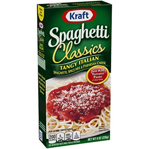 8 oz (Pack 6) Kraft Spaghetti Classics Tangy Italian Spaghetti, Spices, & Parmesan Cheese Meal Mix, Box