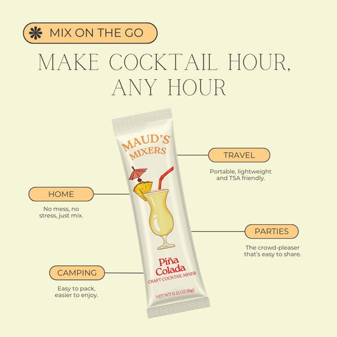 14 Maud's Mixers Pina Colada Cocktail Mix, ct, Mocktail Non-Alcoholic Drinks - Made with Real Agave - Low Calorie, Low
