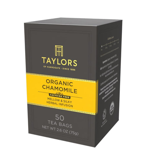 50 Count (Pack 1), 50 Taylors of Harrogate Organic Chamomile, Herbal Tea, Pillow Bags, of Mellow, Silky & Soft