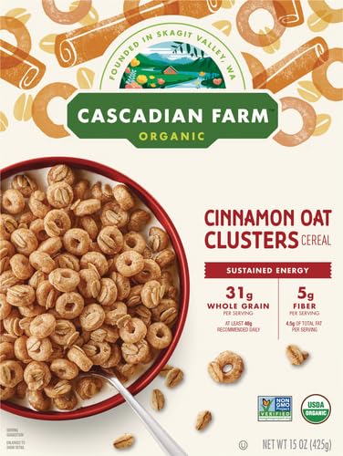15 oz (Pack 2) Cascadian Farm Organic Cinnamon Oat Clusters Cereal, Made with Whole Grain, Non-GMO