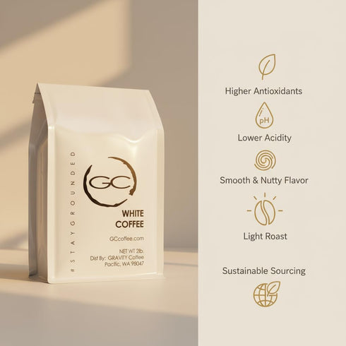 2lb Gravity Coffee Signature White Coffee, Bag of Ground White Coffee, Nutty & Earthy Flavors, Subtle and Smooth Flavor
