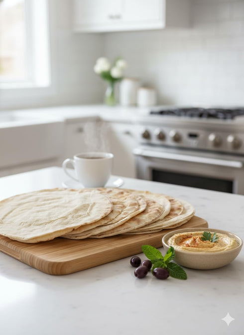 Generic 9 24 oz ((Pack 1) 681g Phoenicia White Arabic Pita Bread, Fresh Large Size, Halal Pieces