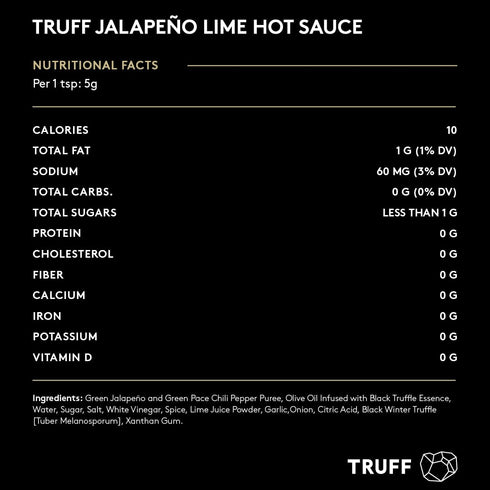 TRUFF Gourmet Jalapeño Lime Hot Sauce, 6 oz with Black Winter Truffles & Green Jalapeño Peppers