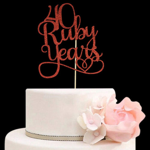 40 Ruby Years Cake Topper for 40th Anniversary Wedding Party Decorations, Red Glitter
