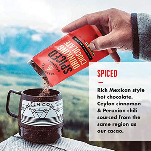 72% 1.2 oz Packets (10 Count) Organic Hot Chocolate Mix | Cacao Peruvian Dark Chocolate | Spicy Cinnamon & Chili |