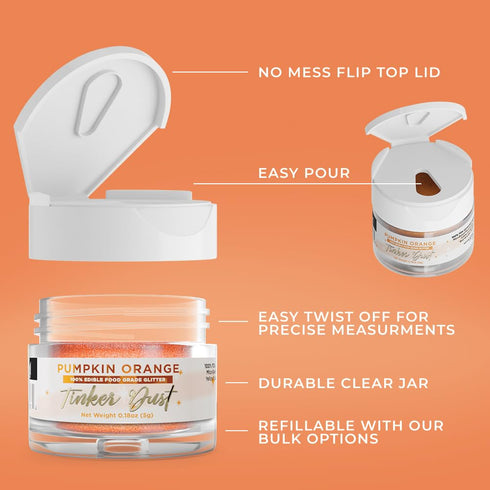 Bakell Pumpkin Orange Tinker Dust (5g, 1x Jar) Edible Glitter for Desserts, Food, and Beverages!